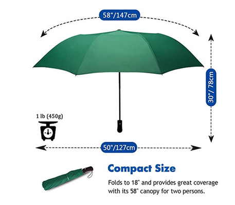 110cm Open Diameter 2 Fold Umbrella with Rubber Straight Handle and Double Fiberglass