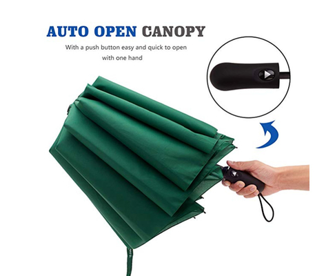 110cm Open Diameter 2 Fold Umbrella with Rubber Straight Handle and Double Fiberglass