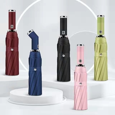 Rotating LED Flashlight Handle Automatic Folding Umbrella for Travel and Advertising