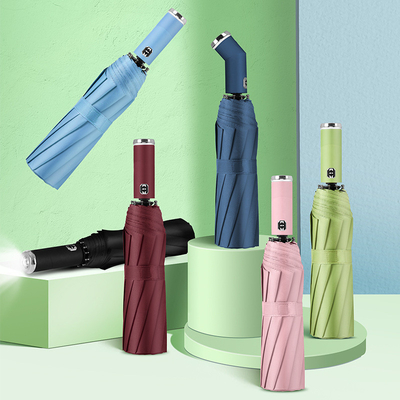 Rotating LED Flashlight Handle Automatic Folding Umbrella for Travel and Advertising