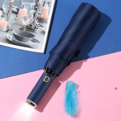Rotating LED Flashlight Handle Automatic Folding Umbrella for Travel and Advertising