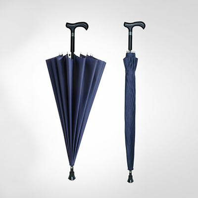 Black Custom Logo Automatic Crutch Umbrella Straight Umbrella with Fiberglass Ribs