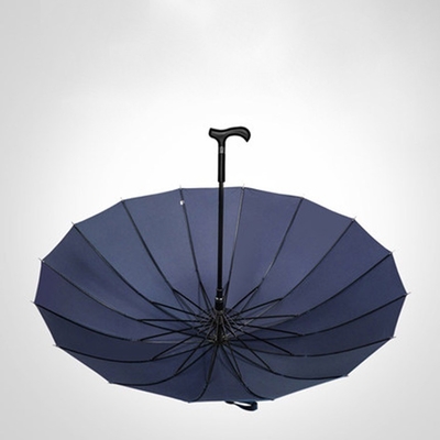 Black Custom Logo Automatic Crutch Umbrella Straight Umbrella with Fiberglass Ribs