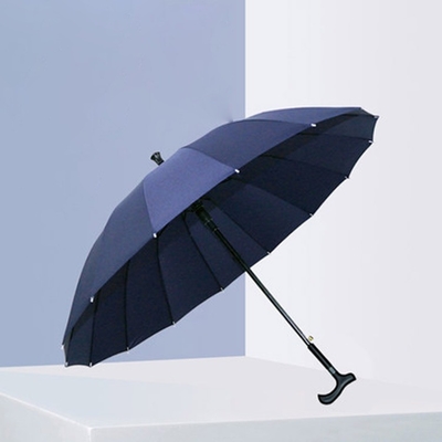 Black Custom Logo Automatic Crutch Umbrella Straight Umbrella with Fiberglass Ribs