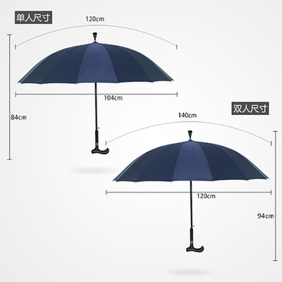 Black Custom Logo Automatic Crutch Umbrella Straight Umbrella with Fiberglass Ribs