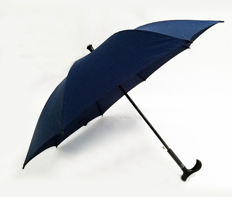 Black Custom Logo Automatic Crutch Umbrella Straight Umbrella with Fiberglass Ribs