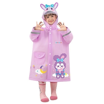 Custom Logo Printing EVA Children's Raincoat with Reflective Strip and Enlarge Brim