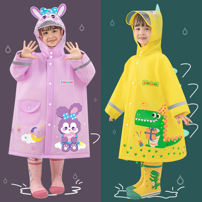 Custom Logo Printing EVA Children's Raincoat with Reflective Strip and Enlarge Brim