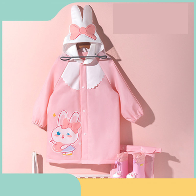 Girls Kindergarten Large Brim Raincoat with Cute Cartoon Rabbit Design EVA Material
