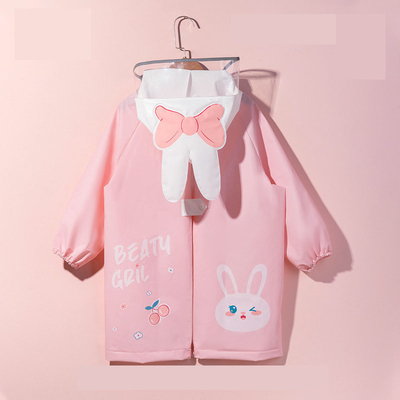 Girls Kindergarten Large Brim Raincoat with Cute Cartoon Rabbit Design EVA Material