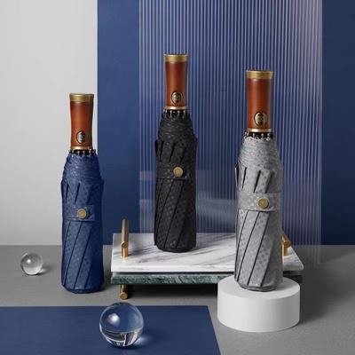 X315 Wooden Design Men's Automatic Windproof Three-folding Umbrella Customized Color