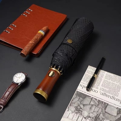 X315 Wooden Design Men's Automatic Windproof Three-folding Umbrella Customized Color