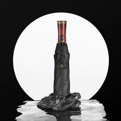 X315 Wooden Design Men's Automatic Windproof Three-folding Umbrella Customized Color