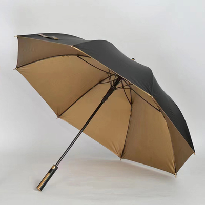 Custom Golden Coated Fabric Umbrellas with Semi-Automatic Control and Golden Handle