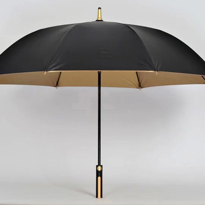 Custom Golden Coated Fabric Umbrellas with Semi-Automatic Control and Golden Handle