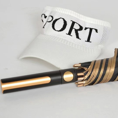 Custom Golden Coated Fabric Umbrellas with Semi-Automatic Control and Golden Handle