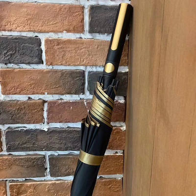 Custom Golden Coated Fabric Umbrellas with Semi-Automatic Control and Golden Handle