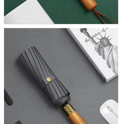 Korean Wooden Handle Adults' Automatic Vinyl Umbrella with Fifty Fold Sun and Rain Dual