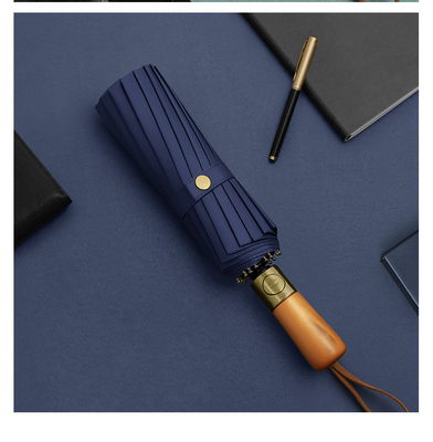 Korean Wooden Handle Adults' Automatic Vinyl Umbrella with Fifty Fold Sun and Rain Dual