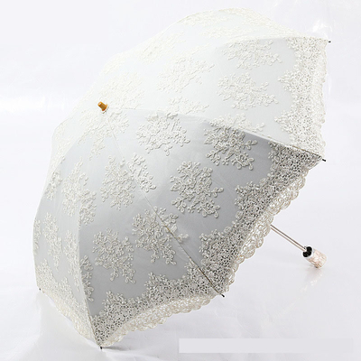 Lace Embroidery Princess Umbrella 2-3 Folding Manual Control Perfect for Rain and Sun