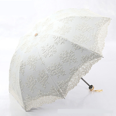 Lace Embroidery Princess Umbrella 2-3 Folding Manual Control Perfect for Rain and Sun