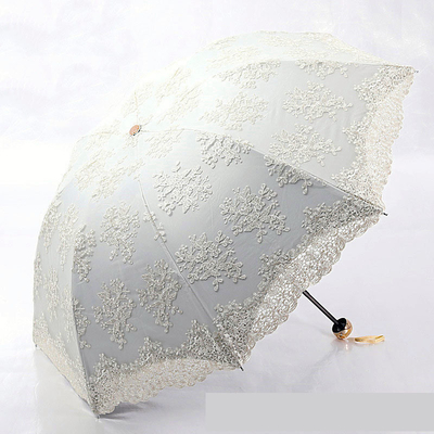 Lace Embroidery Princess Umbrella 2-3 Folding Manual Control Perfect for Rain and Sun