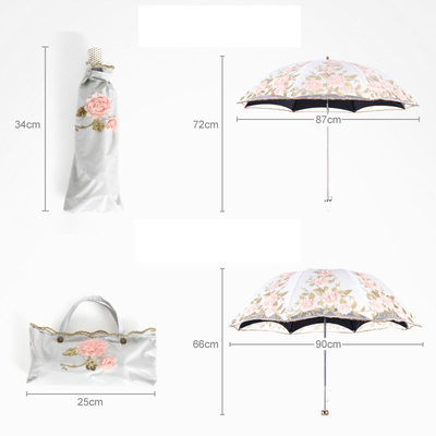Pongee Panel Lace Embroidered Tiger Bone Umbrella for UV Protection and Sunshade