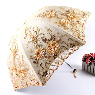 Pongee Panel Lace Embroidered Tiger Bone Umbrella for UV Protection and Sunshade