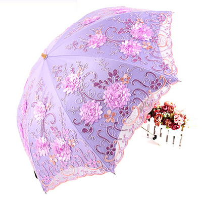 Pongee Panel Lace Embroidered Tiger Bone Umbrella for UV Protection and Sunshade