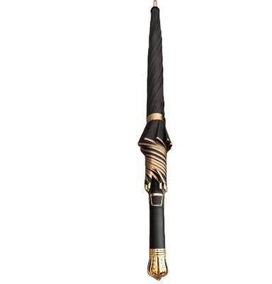 Golden and Black Coated Straight Auto Open Umbrella Custom Prints for Business Gifts