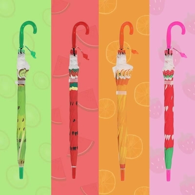 Curved Handle Straight Fruit Printing Kid Umbrella Creative Design for Children's Gift