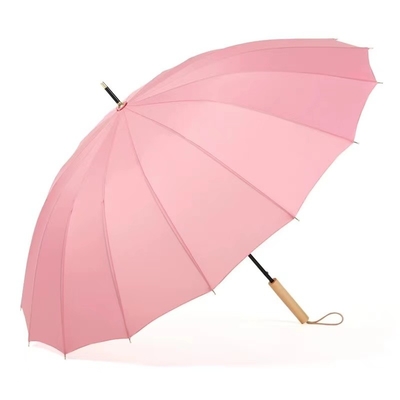 Fiberglass Shaft 16K Large Windproof Yellow Golf Umbrella with Straight Wooden Handle