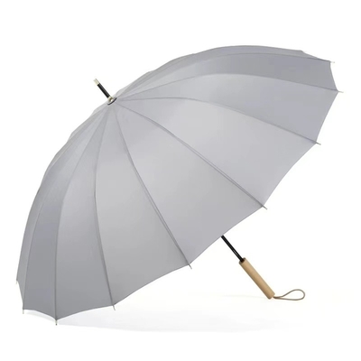Fiberglass Shaft 16K Large Windproof Yellow Golf Umbrella with Straight Wooden Handle