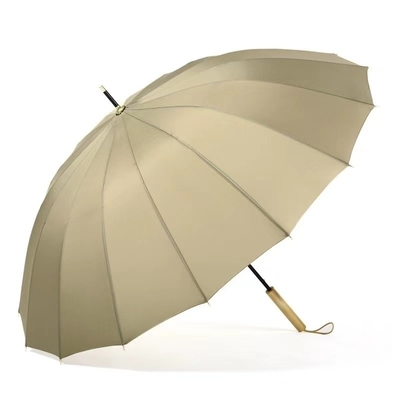 Fiberglass Shaft 16K Large Windproof Yellow Golf Umbrella with Straight Wooden Handle