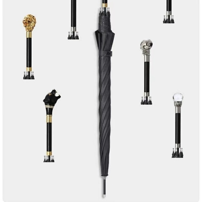 Japanese Animal Head Black Custom Straight Bar Umbrella for Creative Personalities