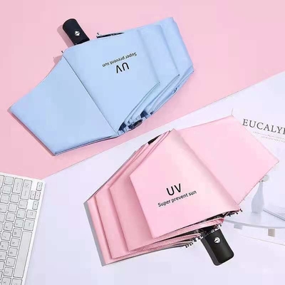 UV Vinyl Sunscreen Female Three Folding Sun Umbrella with Customized Designs Printing