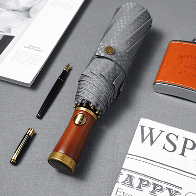 Automatic Folding Men's Wooden Handle Umbrella with Solid Wood Shaft and Retro Design