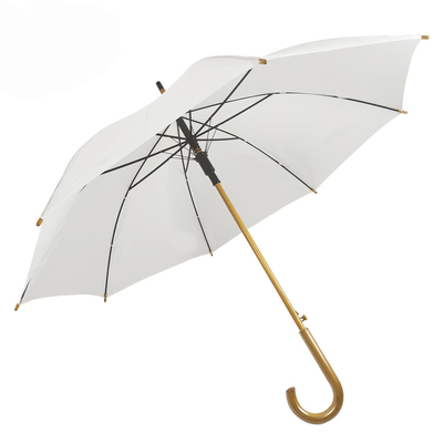 Auto Open Long Fiberglass Frame Stick Umbrella with Wooden Handle and Custom Design