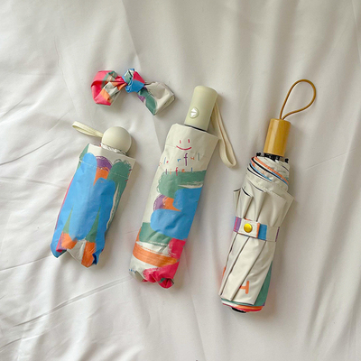 Full Digital Print Automatic Three Folding Foldable Sun Travel Umbrella for Occasion