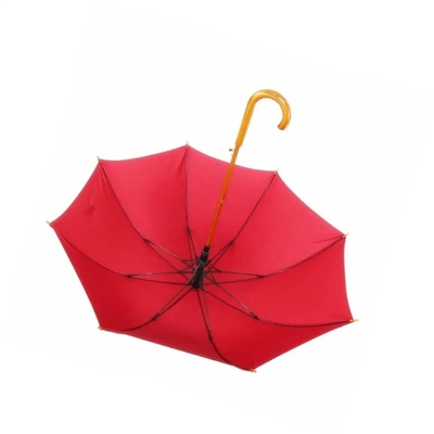 Auto Open Long Fiberglass Frame Stick Umbrella with Wooden Handle and Custom Design