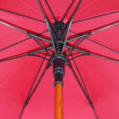 Auto Open Long Fiberglass Frame Stick Umbrella with Wooden Handle and Custom Design