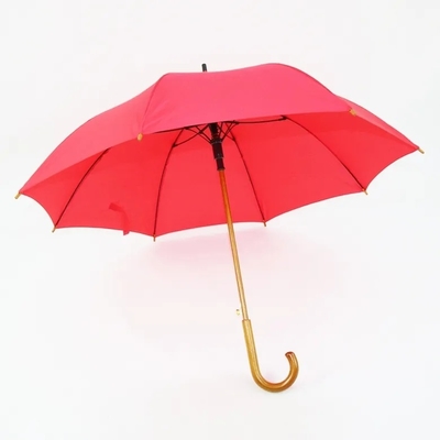 Auto Open Long Fiberglass Frame Stick Umbrella with Wooden Handle and Custom Design