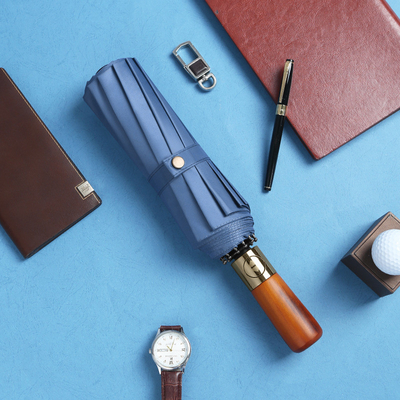 Business Gift Wooden Handle Umbrella with UV Block and Metal Shaft Customized Printing