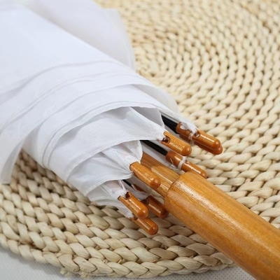 Customized Color Umbrellas in Spain with Long Fiberglass Frame and Wooden Handle
