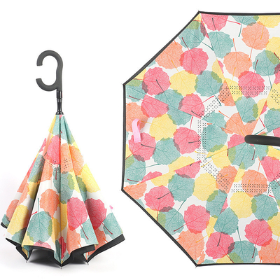 Unbreakable Windproof Double Layer Umbrella Customized Logo Printing with Rubber C Handle