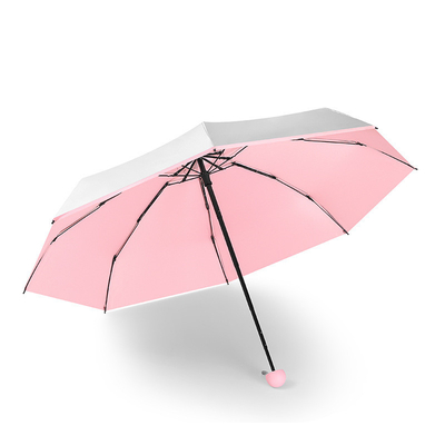 Covered Titanium Silver Rubber Five-folding Umbrella with UV Protection and Dual Purpose