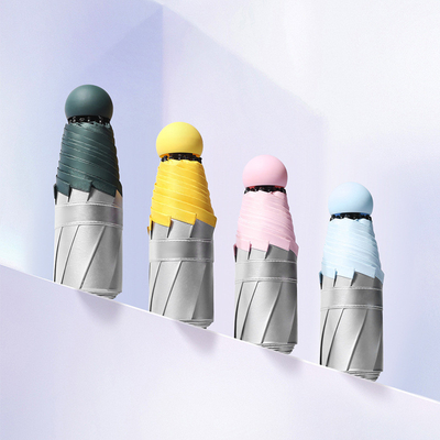 Covered Titanium Silver Rubber Five-folding Umbrella with UV Protection and Dual Purpose