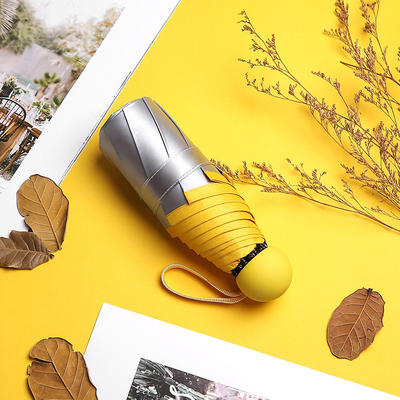Covered Titanium Silver Rubber Five-folding Umbrella with UV Protection and Dual Purpose
