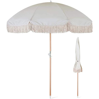 Customized Printing Wooden Patio Umbrella with Tassels Customer's Logo Customization