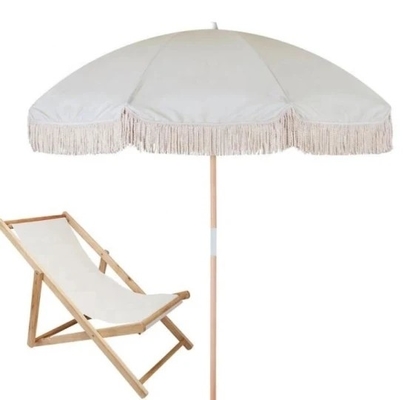 Travel-Friendly Fringed Beach Sun Parasol with Cotton Tassels and All-in-1 Function